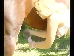 Awesome blonde full penetration with large horse